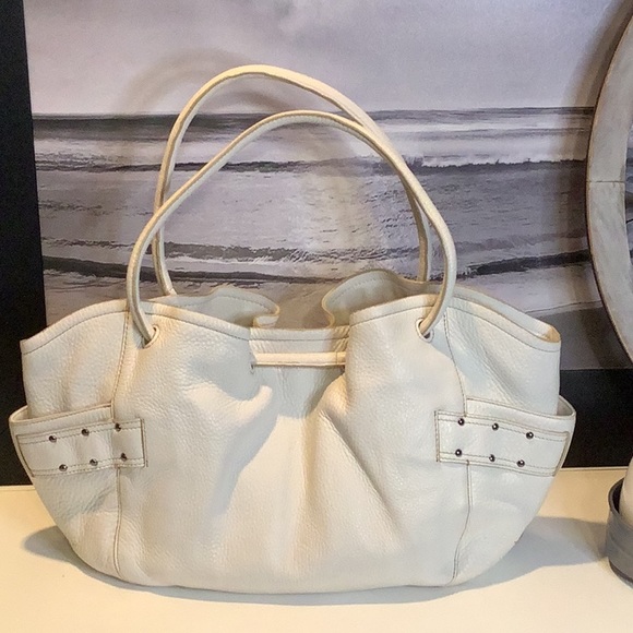 Cole Haan Pebbled Ivory Cream Leather Ruched Top Handbag - Picture 5 of 12